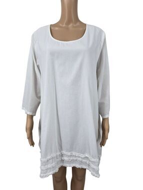 Tulip Cotton White Scoop Neck Tunic Top With Pockets